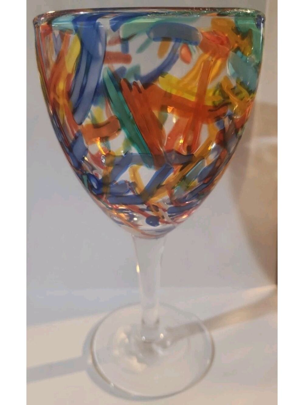 Pier 1 Imports Confetti Wine Goblet Glass Splatter Art - Large 8”